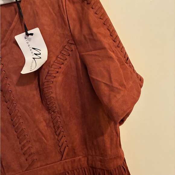 Midnight Velvet Rust Fringe Midi Dress - Picture 4 of 6